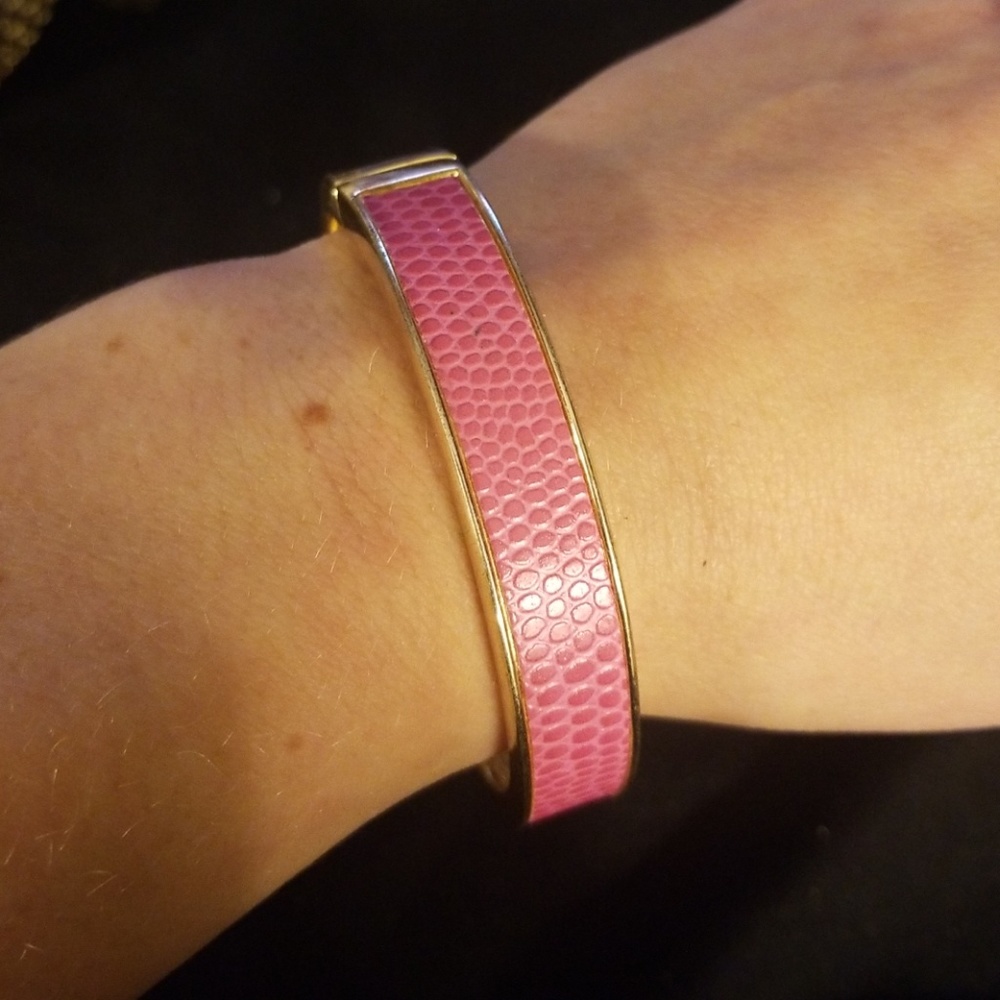 Pink leather and gold bangle